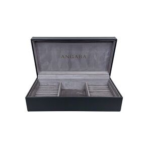 Angara Dark Gray Jewelry Box W/ Sueded Gray Interior Hinged Hardshell Organizer